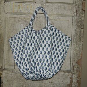 Mark & Graham Block Print Canvas Tote White-Navy NO MONO